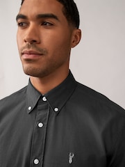 Charcoal Grey Regular Fit Long Sleeve Oxford Shirt - Image 4 of 9