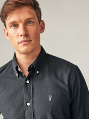Charcoal Grey Slim Fit Long Sleeve Oxford Shirt - Image 1 of 8
