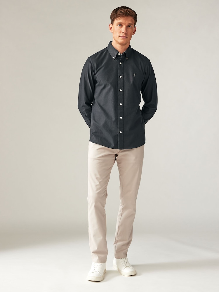 Charcoal Grey Slim Fit Long Sleeve Oxford Shirt - Image 2 of 8