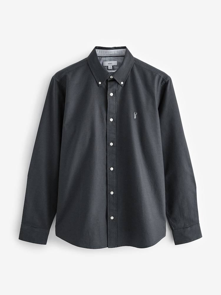 Gris de charbon de bois - Slim Fit (Slim Fit) - Chemise Oxford à manches longues - Image 6 of 8