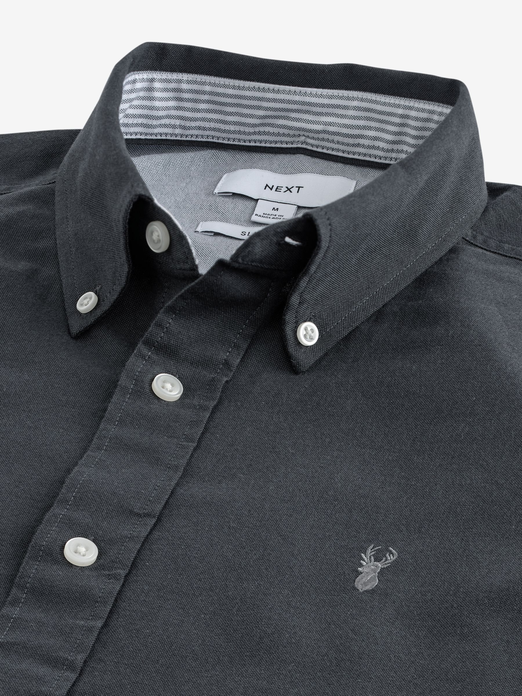 Buy Charcoal Grey Slim Fit Long Sleeve Oxford Shirt from