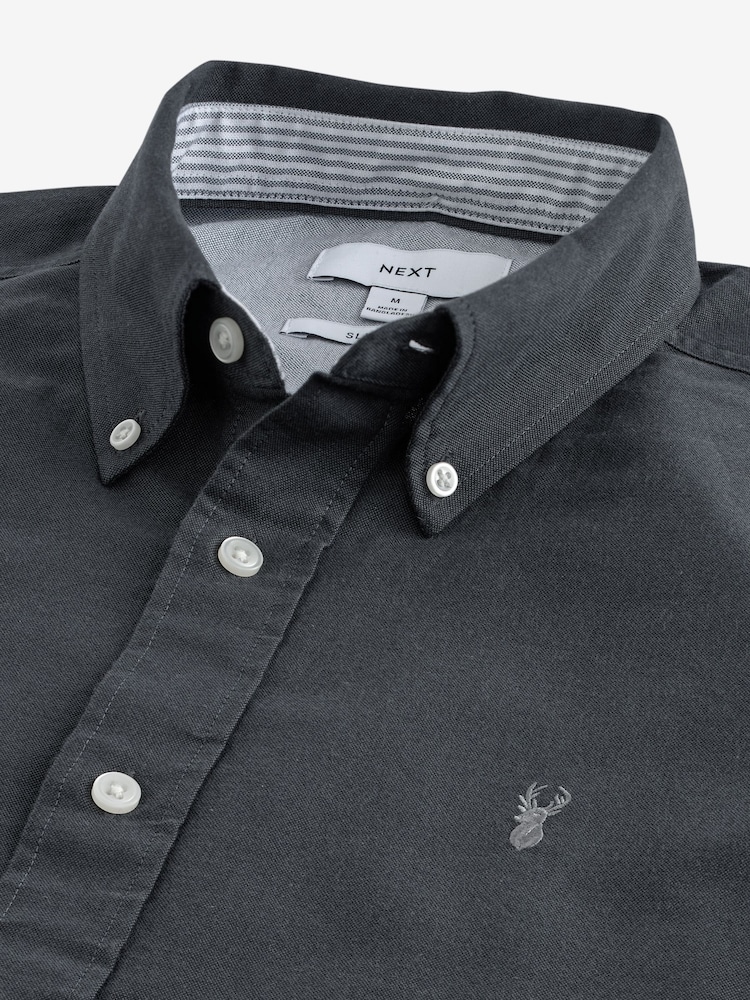 Gris de charbon de bois - Slim Fit (Slim Fit) - Chemise Oxford à manches longues - Image 7 of 8
