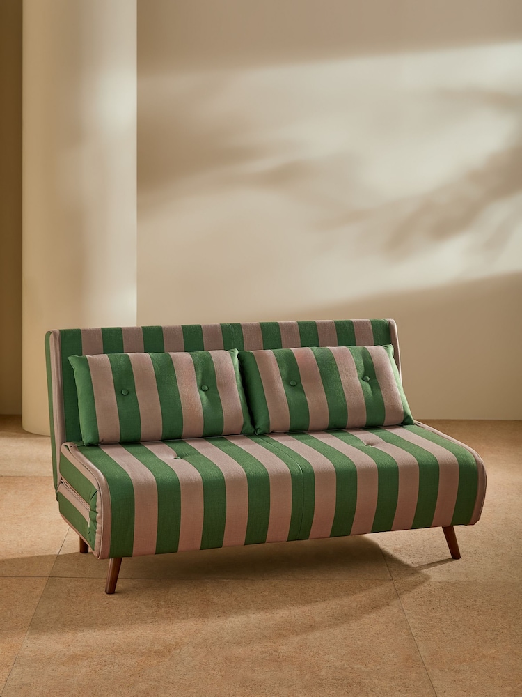 MADE.COM Loden Green Wide Stripe Haru 2 Seater Sofa Bed - Image 2 of 6