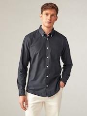 Charcoal Grey Slim Fit Long Sleeve Oxford Shirt - Image 1 of 8