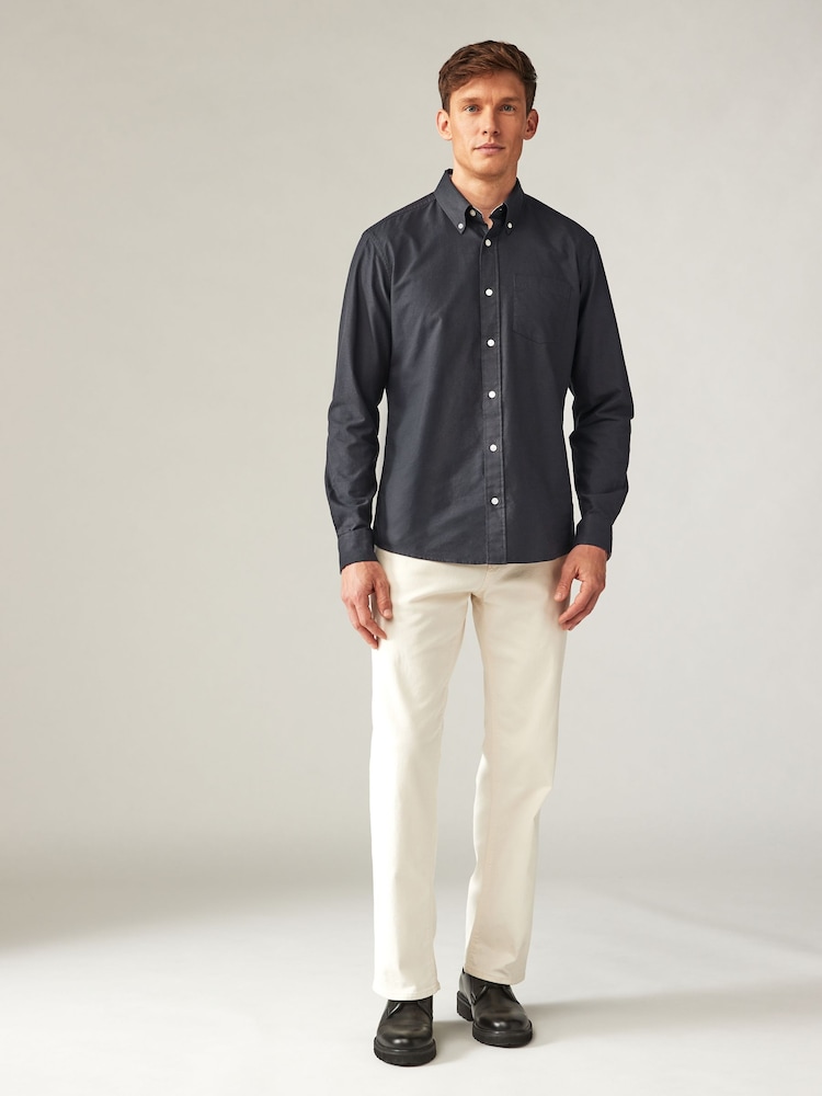 Charcoal Grey Slim Fit Long Sleeve Oxford Shirt - Image 2 of 8