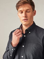 Charcoal Grey Slim Fit Long Sleeve Oxford Shirt - Image 4 of 8