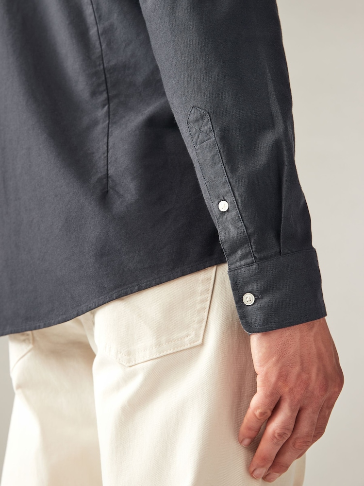 Charcoal Grey Slim Fit Long Sleeve Oxford Shirt - Image 5 of 8