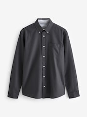 Charcoal Grey Slim Fit Long Sleeve Oxford Shirt - Image 6 of 8