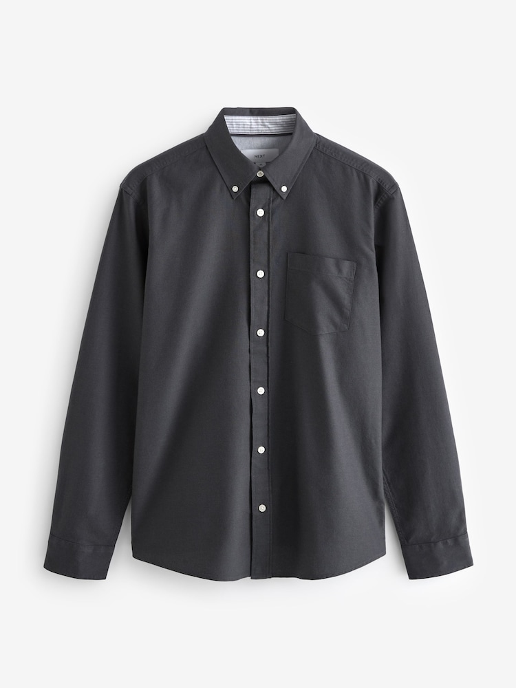 Charcoal Grey Slim Fit Long Sleeve Oxford Shirt - Image 6 of 8