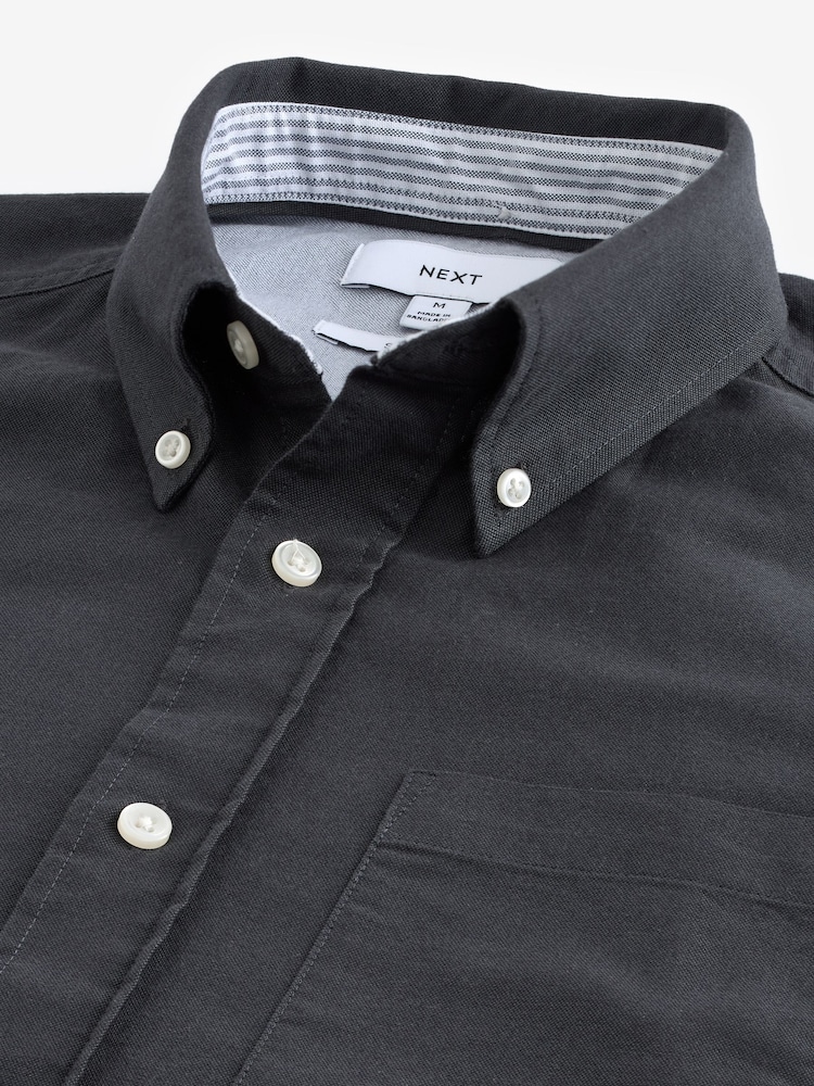 Charcoal Grey Slim Fit Long Sleeve Oxford Shirt - Image 7 of 8