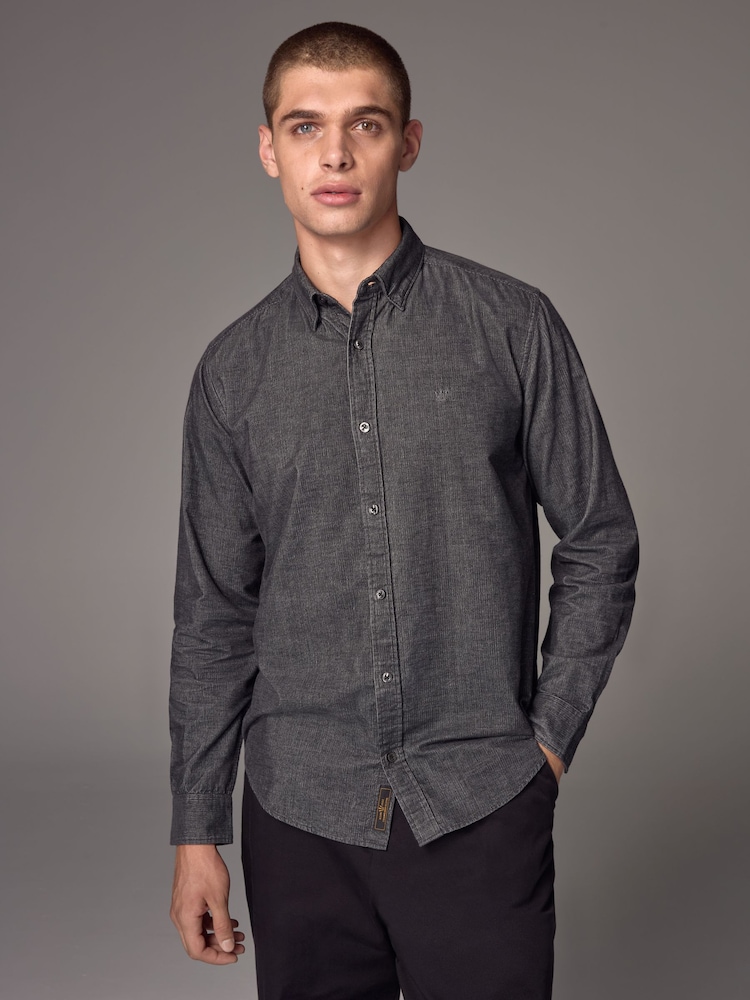 Charcoal Grey Corduroy Long Sleeve 100% Cotton Shirt - Image 1 of 8