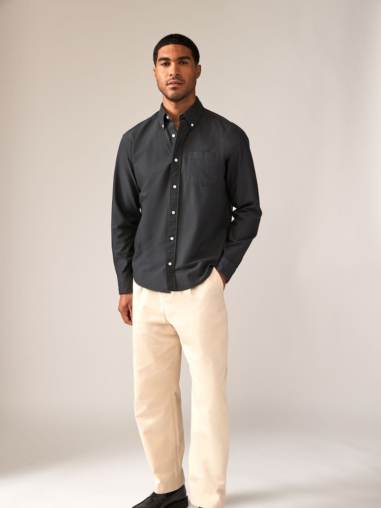 Charcoal Grey Regular Fit Long Sleeve Oxford Shirt - Image 2 of 10