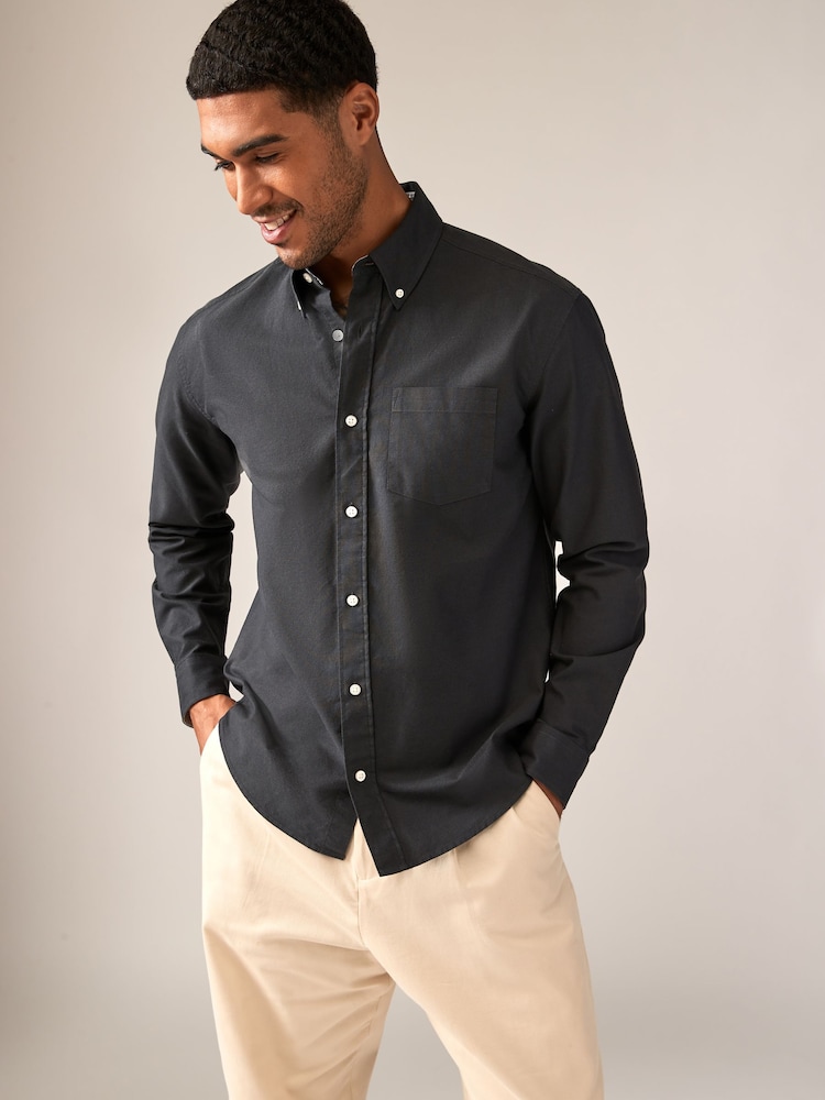 Charcoal Grey Regular Fit Long Sleeve Oxford Shirt - Image 3 of 10