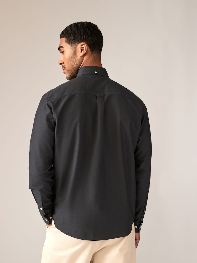 Charcoal Grey Regular Fit Long Sleeve Oxford Shirt - Image 4 of 10