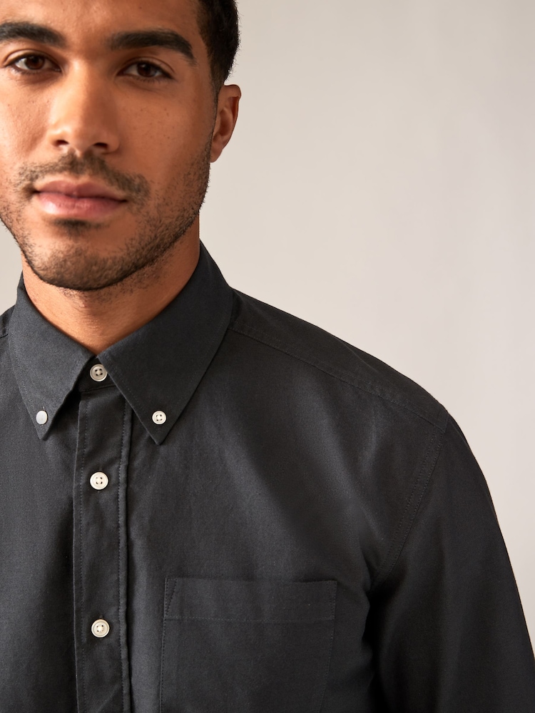 Charcoal Grey Regular Fit Long Sleeve Oxford Shirt - Image 6 of 10