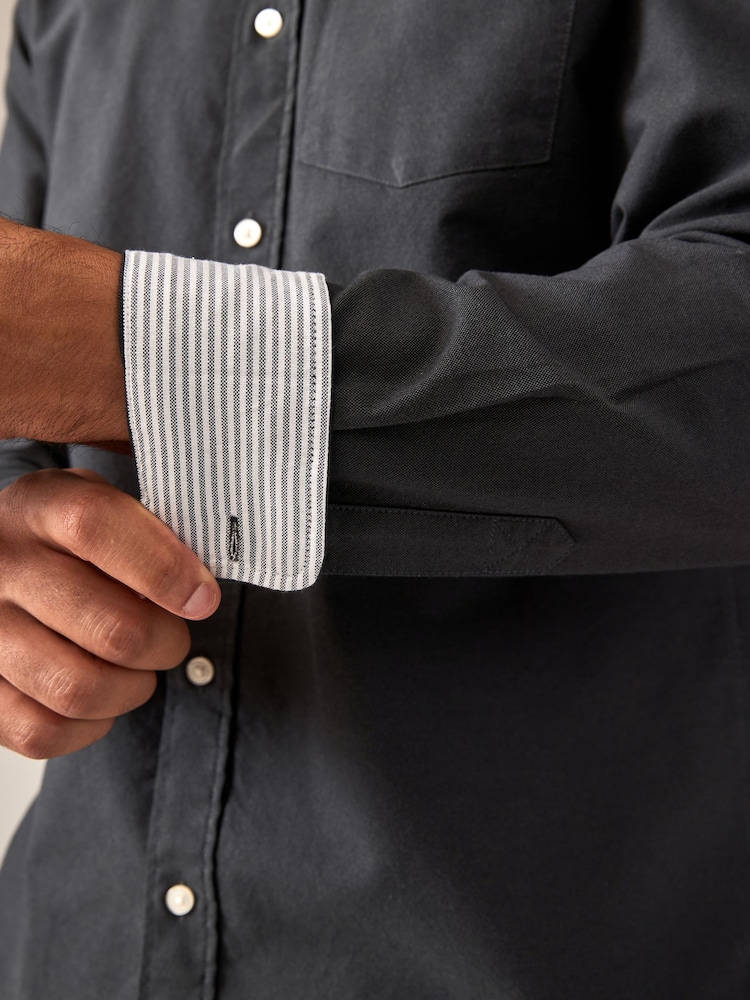 Charcoal Grey Regular Fit Long Sleeve Oxford Shirt - Image 7 of 10