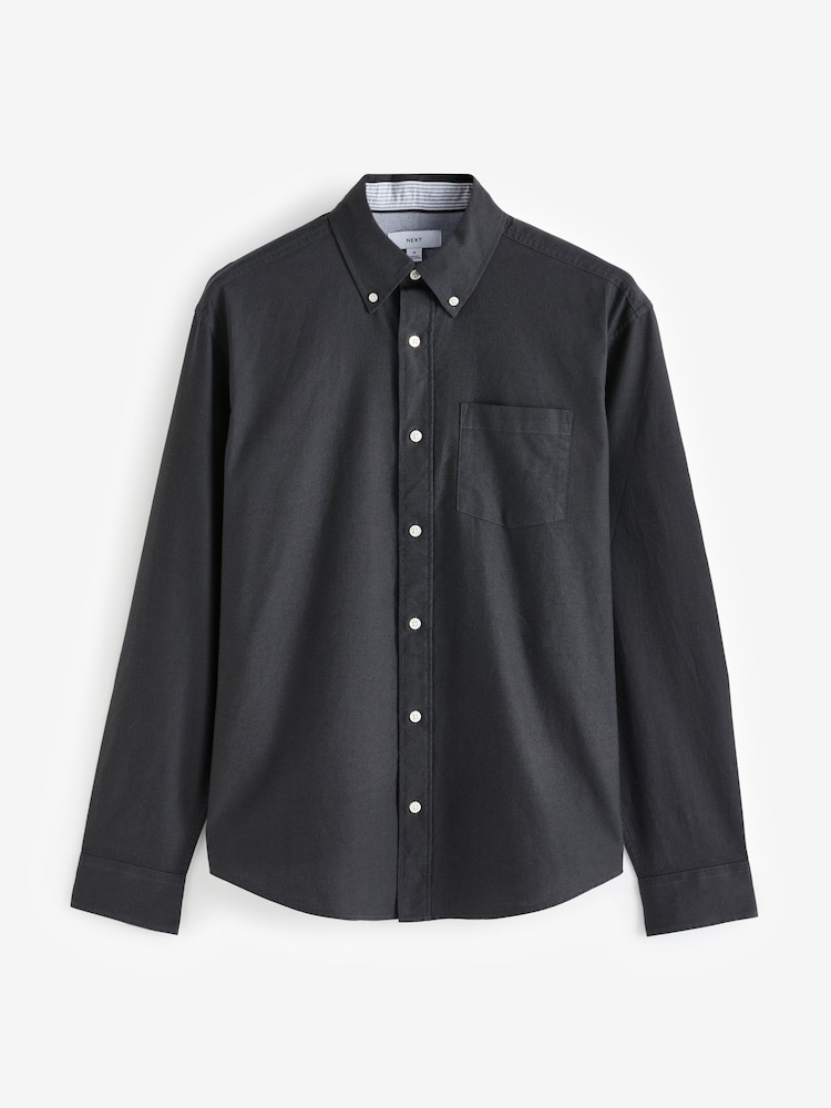 Charcoal Grey Regular Fit Long Sleeve Oxford Shirt - Image 8 of 10