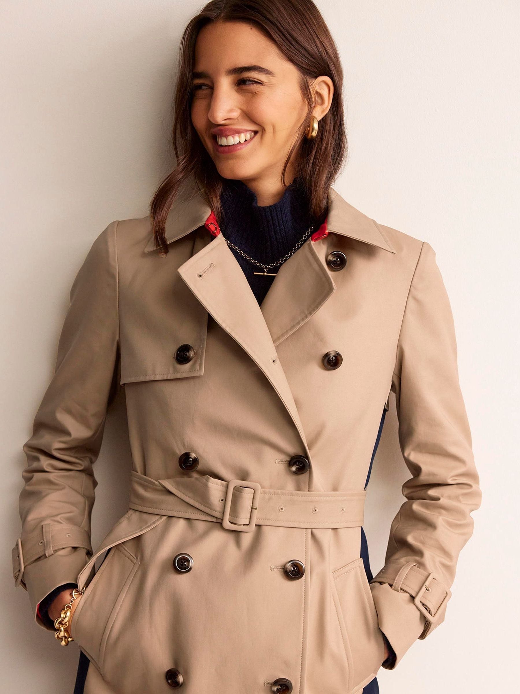 Buy Boden Natural 100% Cotton Colour Block Trench Coat from Next Luxembourg