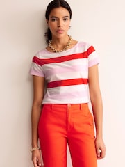 Boden Pink Multi Ava Short Sleeve Breton 100% Cotton T-Shirt - Image 1 of 5