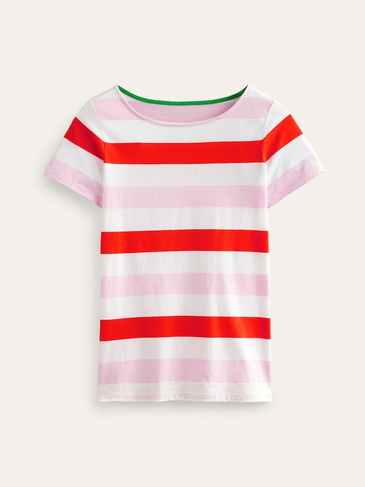 Boden Pink Multi Ava Short Sleeve Breton 100% Cotton T-Shirt - Image 5 of 5