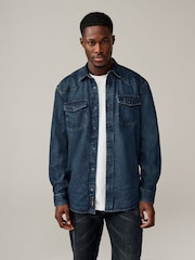 Dark Blue Denim Western 100% Cotton Long Sleeve Shirt - Image 1 of 7