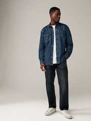 Dark Blue Denim Western 100% Cotton Long Sleeve Shirt - Image 2 of 7