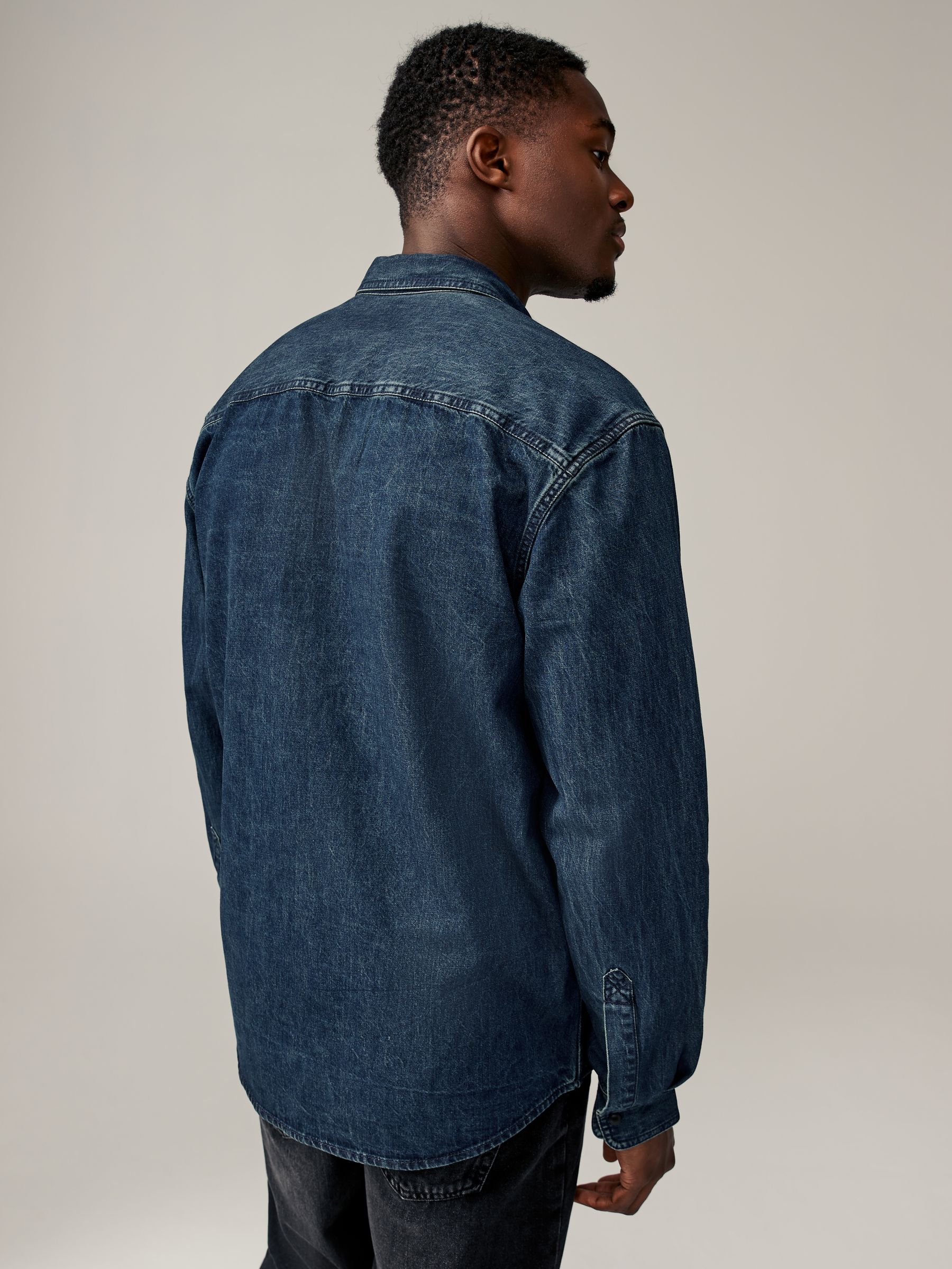 Buy Dark Blue Denim Western 100% Cotton Long Sleeve Shirt from