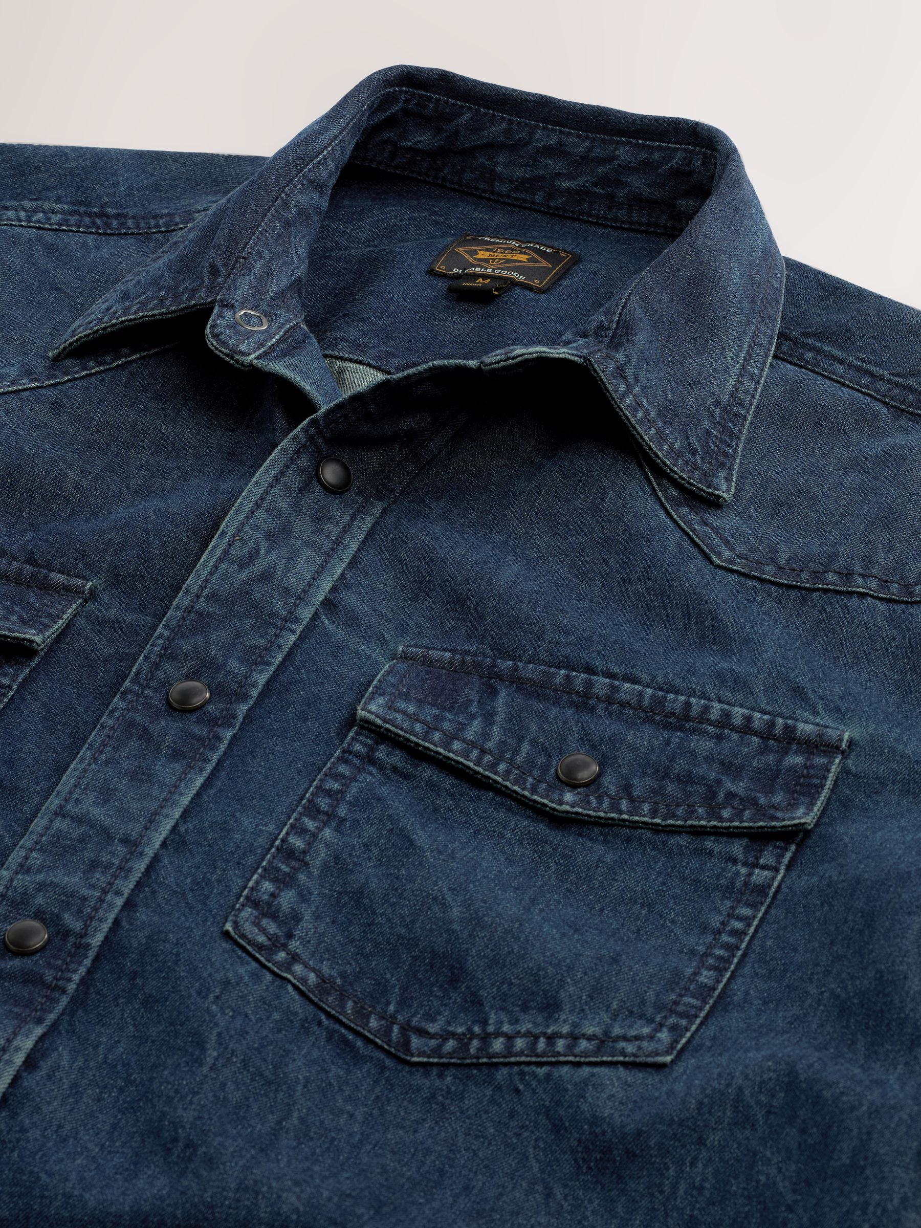 Buy Dark Blue Denim Western 100% Cotton Long Sleeve Shirt from