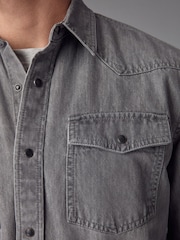 Grå - Denim Western 100% bomull Långärmat Skjortor - Bild 6 av 10