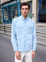 Light Blue Denim Twin Pocket 100% Cotton Overshirt - Image 1 of 6