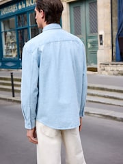 Light Blue Denim Twin Pocket 100% Cotton Overshirt - Image 3 of 6