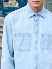 Light Blue Denim Twin Pocket 100% Cotton Overshirt - Image 4 of 6