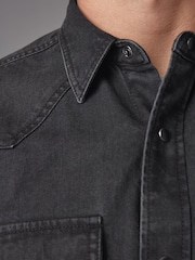 Black Denim Western 100% Cotton Long Sleeve Shirt - Image 4 of 9