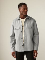 Grey 100% Cotton Twin Pocket Shacket Overshirt - Image 1 of 8