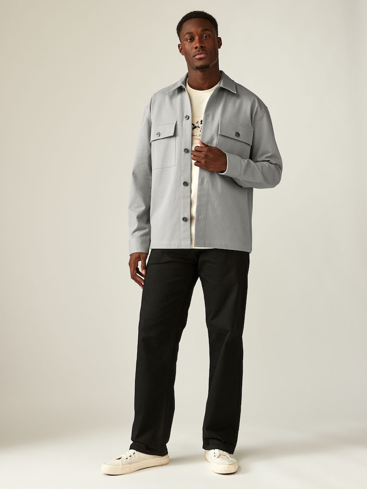 Grey 100% Cotton Twin Pocket Shacket Overshirt - Image 2 of 8