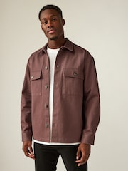 Clay Brown 100% Cotton Twin Pocket Shacket Overshirt - Image 1 of 7
