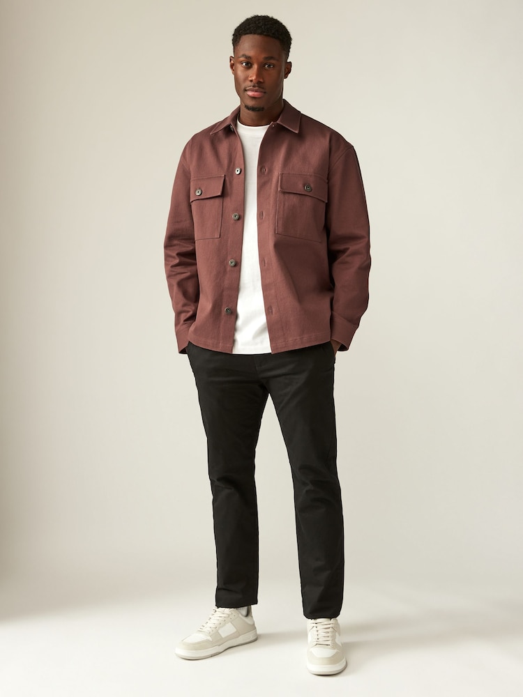 Clay Brown 100% Cotton Twin Pocket Shacket Overshirt - Image 2 of 7