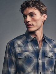 Blue/White Check Long Sleeve 100% Cotton Oxford Shirt - Image 1 of 9