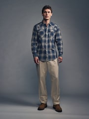 Blue/White Check Long Sleeve 100% Cotton Oxford Shirt - Image 2 of 9