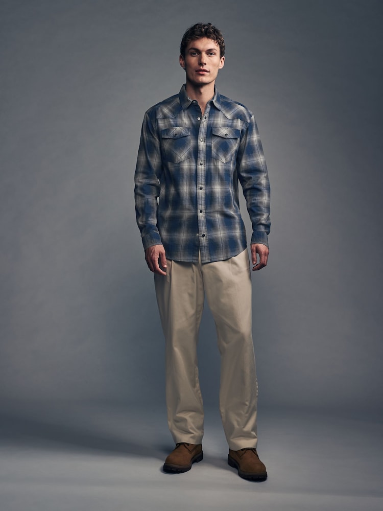 Blue/White Check Long Sleeve 100% Cotton Oxford Shirt - Image 2 of 9