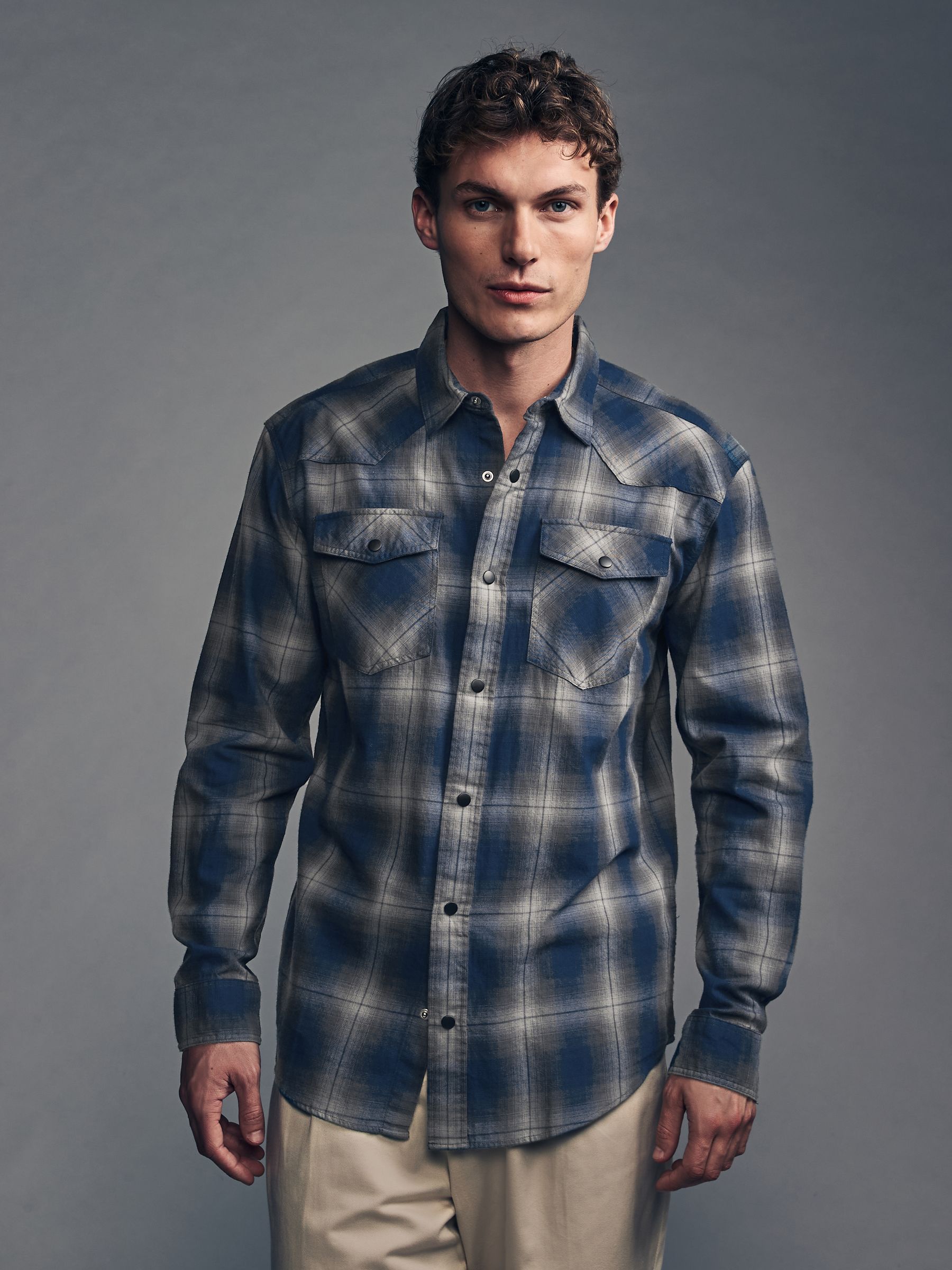 Buy Blue/White Check Long Sleeve 100% Cotton Oxford Shirt
