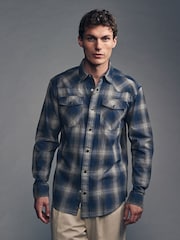 Blue/White Check Long Sleeve 100% Cotton Oxford Shirt - Image 3 of 9