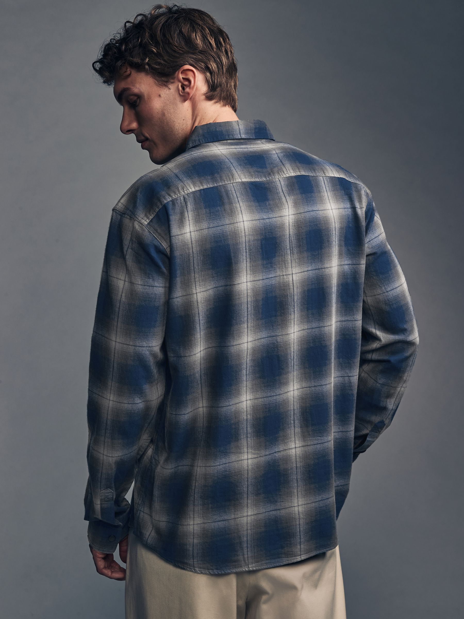 Next Blue/White Check Long Sleeve 100% Cotton Oxford Shirt