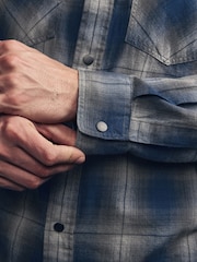 Blue/White Check Long Sleeve 100% Cotton Oxford Shirt - Image 5 of 9