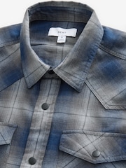 Blue/White Check Long Sleeve 100% Cotton Oxford Shirt - Image 7 of 9