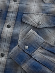 Blue/White Check Long Sleeve 100% Cotton Oxford Shirt - Image 8 of 9