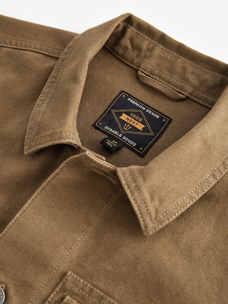 Stone Natural Canvas Shacket 100% Cotton Overshirt - Image 6 of 10