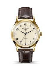 Rotary Brown Mens Automatic Gold Plated Stainless Steel Brown Leather Strap Watch - Image 1 of 5