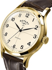 Rotary Brown Mens Automatic Gold Plated Stainless Steel Brown Leather Strap Watch - Image 2 of 5