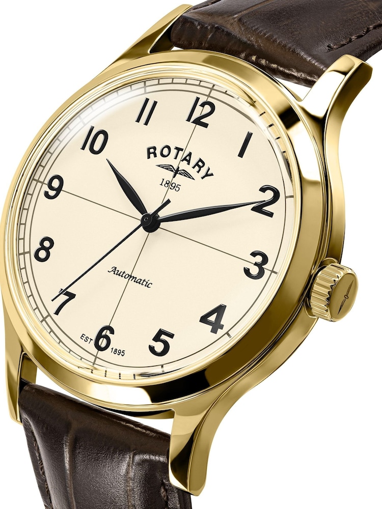Rotary Brown Mens Automatic Gold Plated Stainless Steel Brown Leather Strap Watch - Image 2 of 5